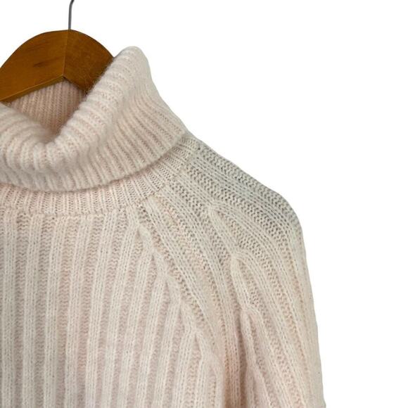 Zara Cream Light Pink Wool Alpaca Blend Ribbed Knit Turtleneck Sweater Medium - Picture 5 of 16